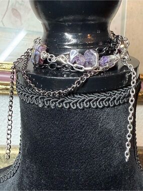 Handmade Gothic Amethyst & Glass Bead Layered Chain Bracelet | Whimsigoth